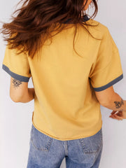 Contrast Trim Raw Hemline Short Sleeve Loose Top Trendsi