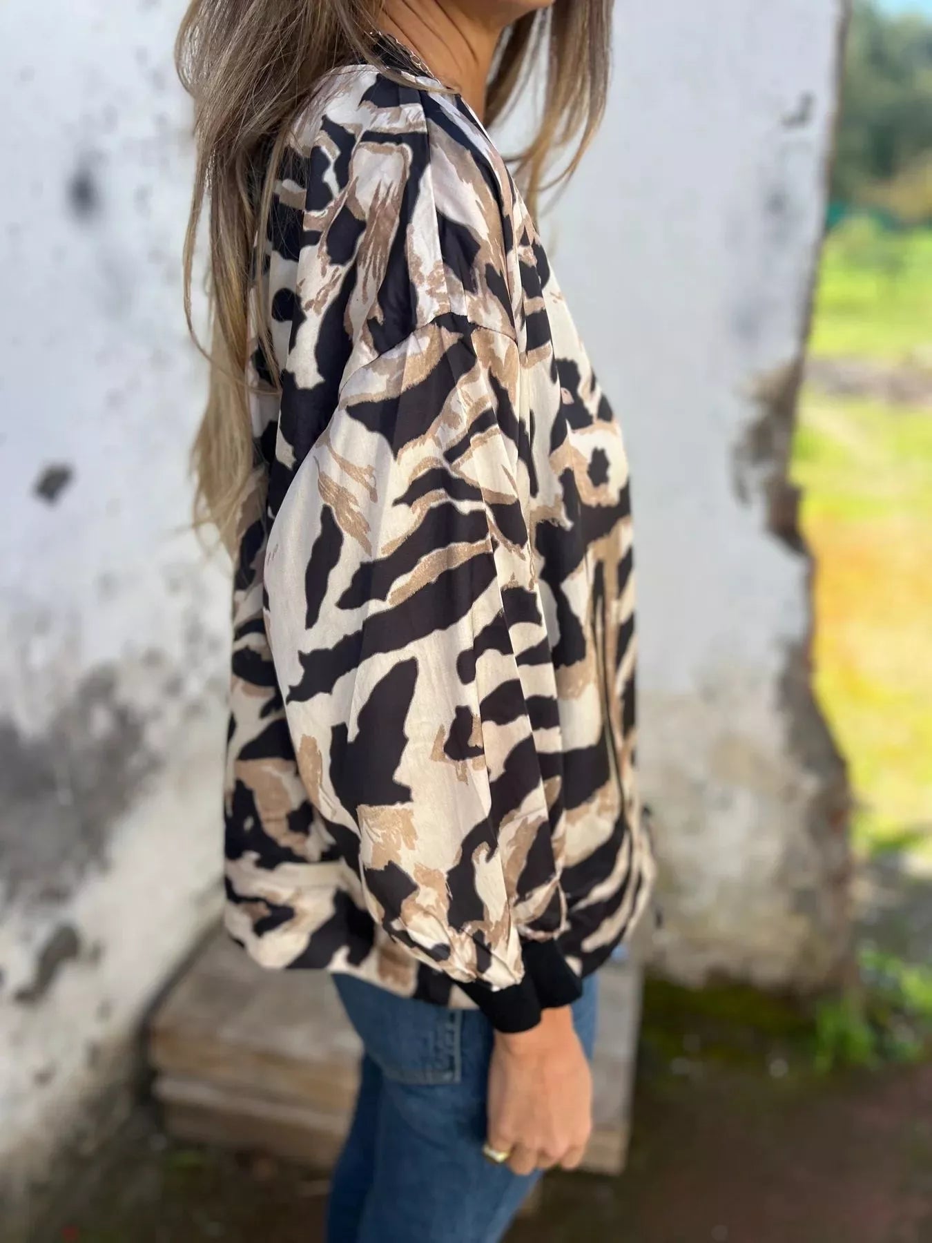 Full Size Zip Up Zebra Print Bomber Jacket Plus Size OutfitFlow