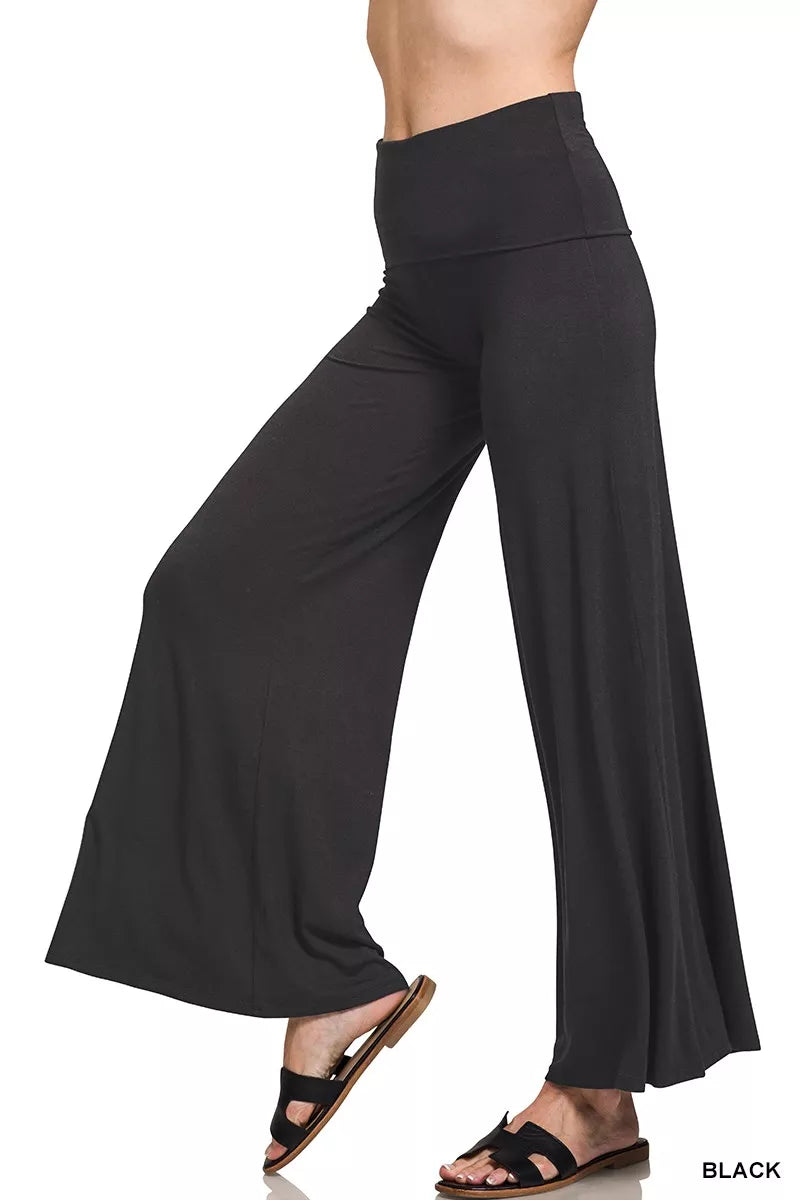 Zenana Full Size Fold Over Waist Comfy Wide Leg Pants Plus Size OutfitFlow