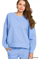 Zenana Ribbed Round Neck Pullover and Drawstring Pants Set OutfitFlow