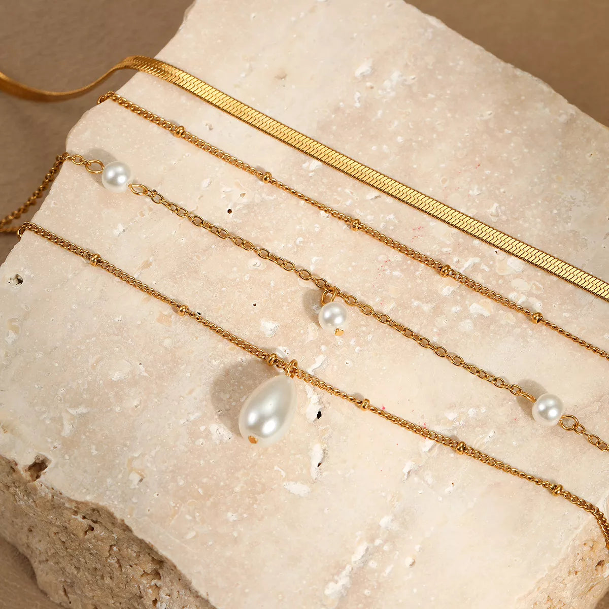 18K Gold-Plated Four-Layered Pearl Necklace OutfitFlow
