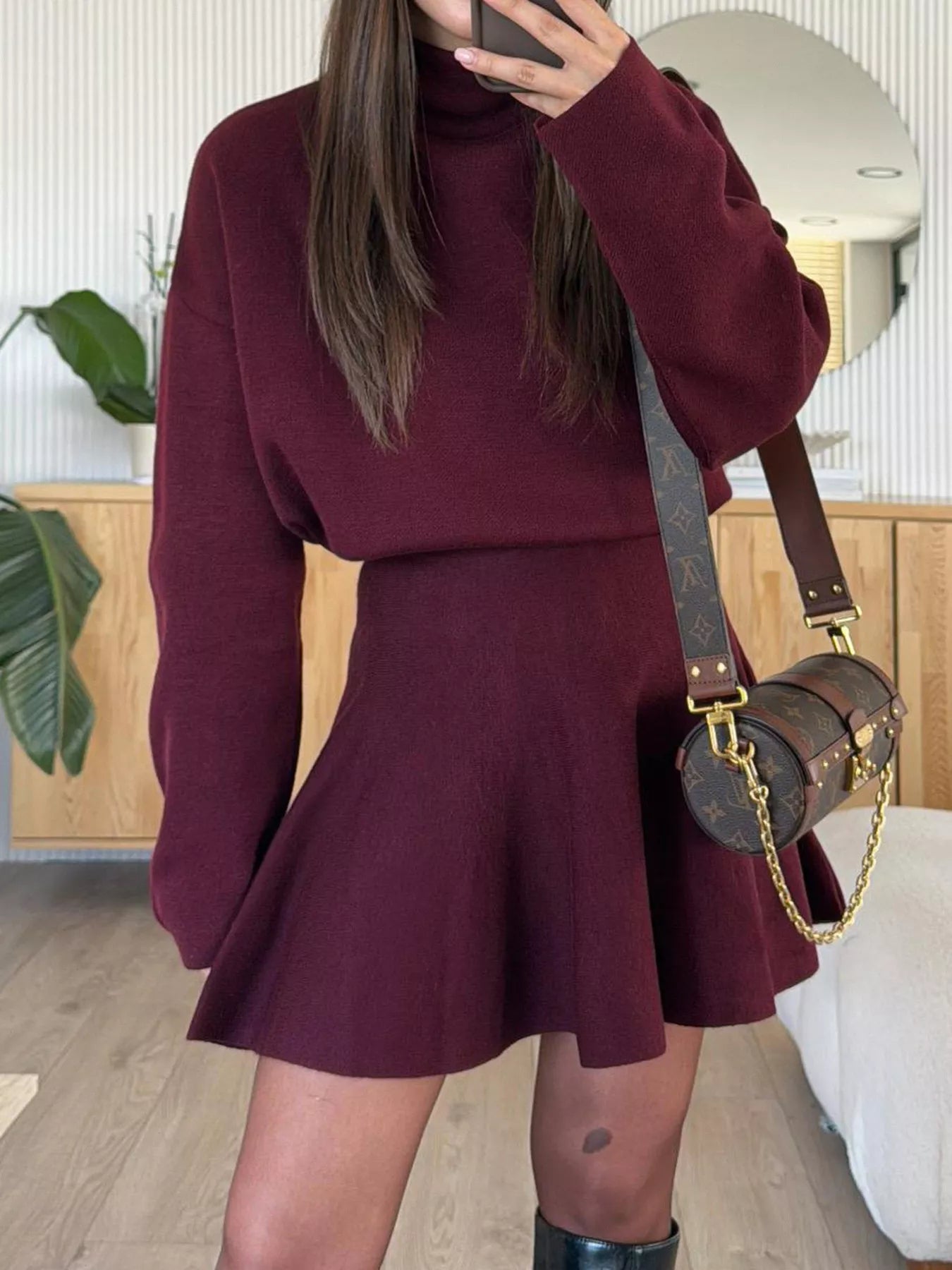 Round Neck Long Sleeve Mini Sweater Dress OutfitFlow