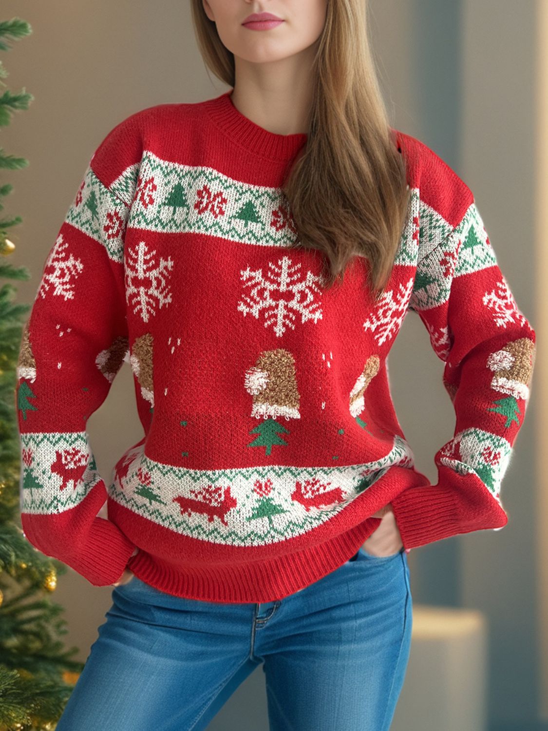 Outfit Flow - Christmas Element Round Neck Long Sleeve Sweater