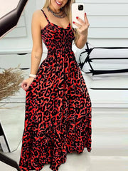 Full Size Leopard Print Spaghetti Strap Maxi Dress Plus Size Scarlet OutfitFlow