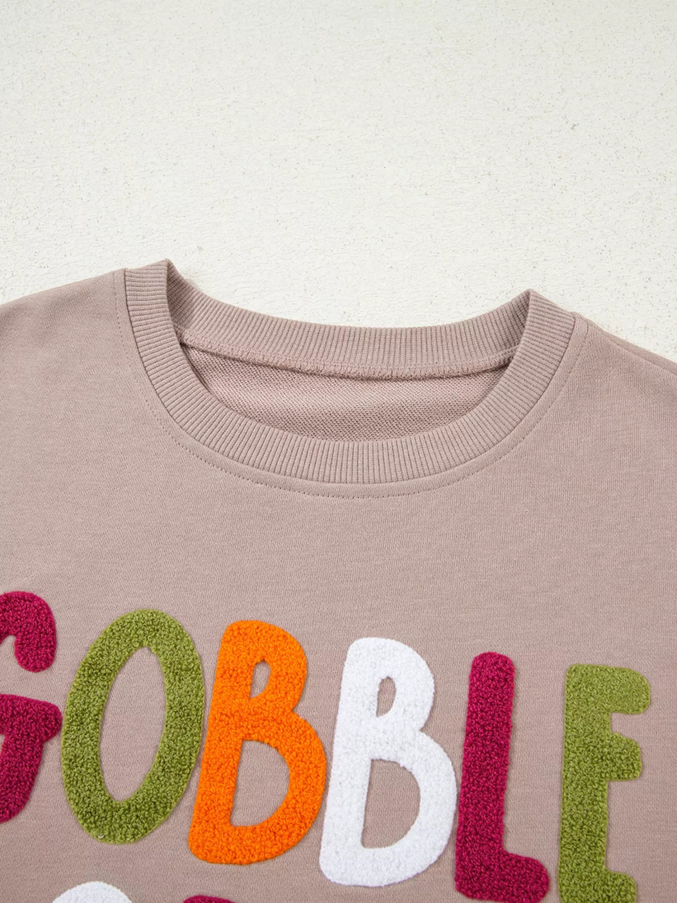 GOBBLE Letter Graphic Thanksgiving Shift Sweatshirt OutfitFlow
