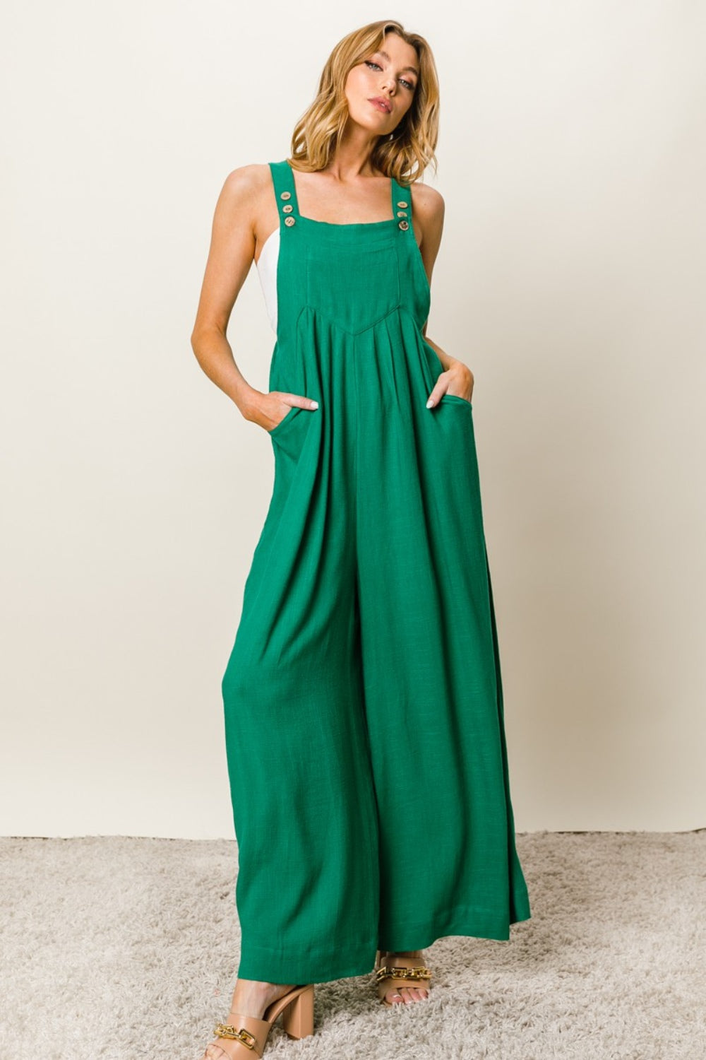 Outfit Flow - BiBi Texture Sleeveless Wide Leg Jumpsuit