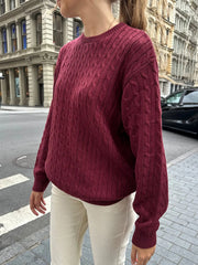 Cable-Knit Round Neck Pullover Sweater OutfitFlow