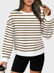 Outfit Flow - Lovelet Striped Round Neck Long Sleeve Sweatshirt