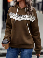 Fringe Detail Long Sleeve Drawstring Hoodie OutfitFlow