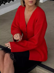 V-Neck Button-Down Knit Cardigan OutfitFlow