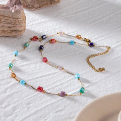 18K Gold-Plated Colorful Glass Bead Necklace OutfitFlow