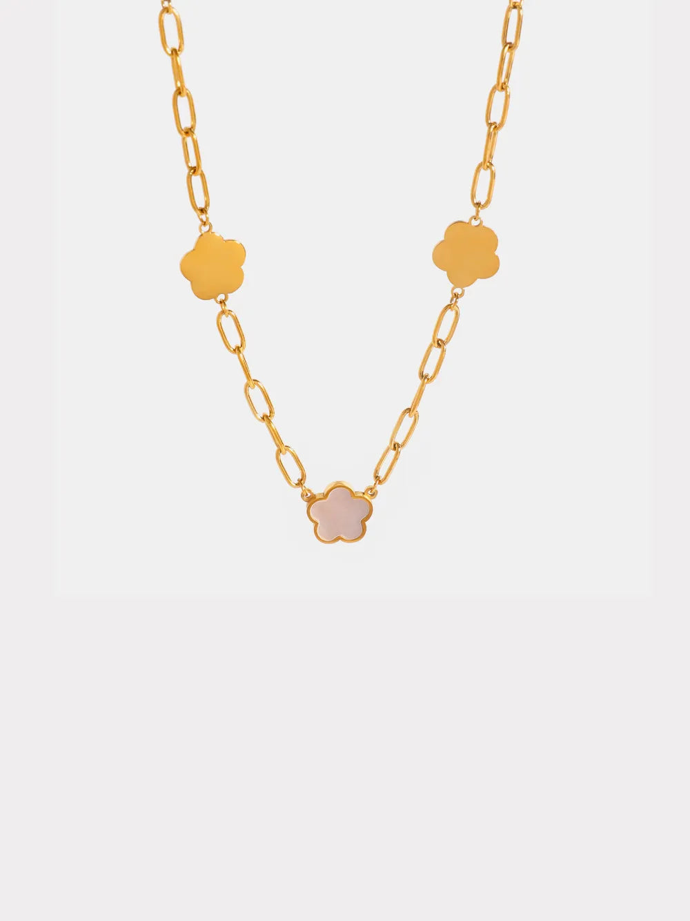 Stainless Steel White Mother-Of-Pearl Flower Necklace OutfitFlow