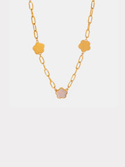 Stainless Steel White Mother-Of-Pearl Flower Necklace OutfitFlow