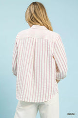 Umgee Striped Collared Neck Blouse OutfitFlow