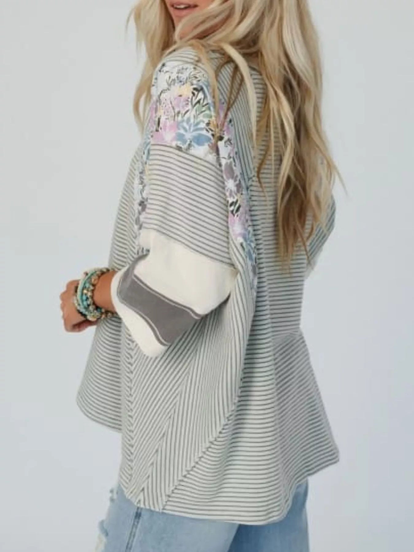 Striped Floral Long Sleeve T-Shirt OutfitFlow