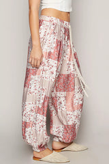POL Drawstring Floral Patchwork Wide leg Pants OutfitFlow