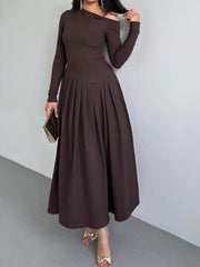 Ruched One Shoulder Long Sleeve Dress OutfitFlow