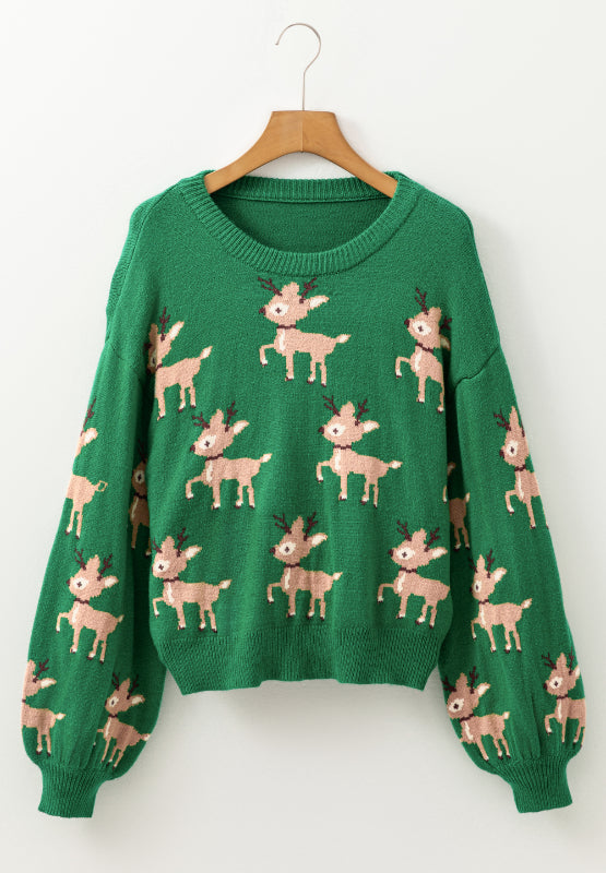 Outfit Flow - Reindeer Round Neck Drop Shoulder Sweater