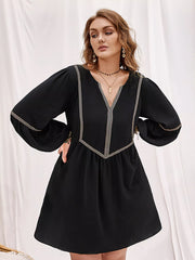 Plus Size Notched Balloon Sleeve Mini Dress OutfitFlow