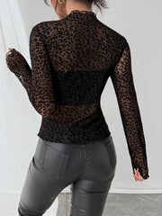 Leopard Print Mesh Long Sleeve T-Shirt OutfitFlow