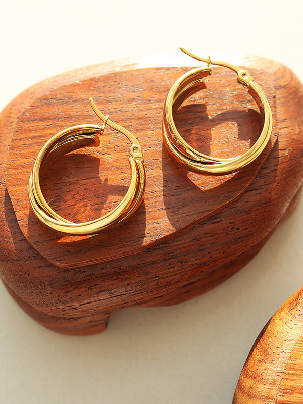 18K Gold-Plated Titanium Steel Huggie Earrings OutfitFlow
