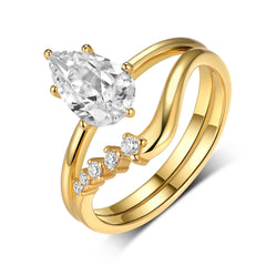 1.5 Carat Moissanite Teardrop Ring 2pcs Set OutfitFlow