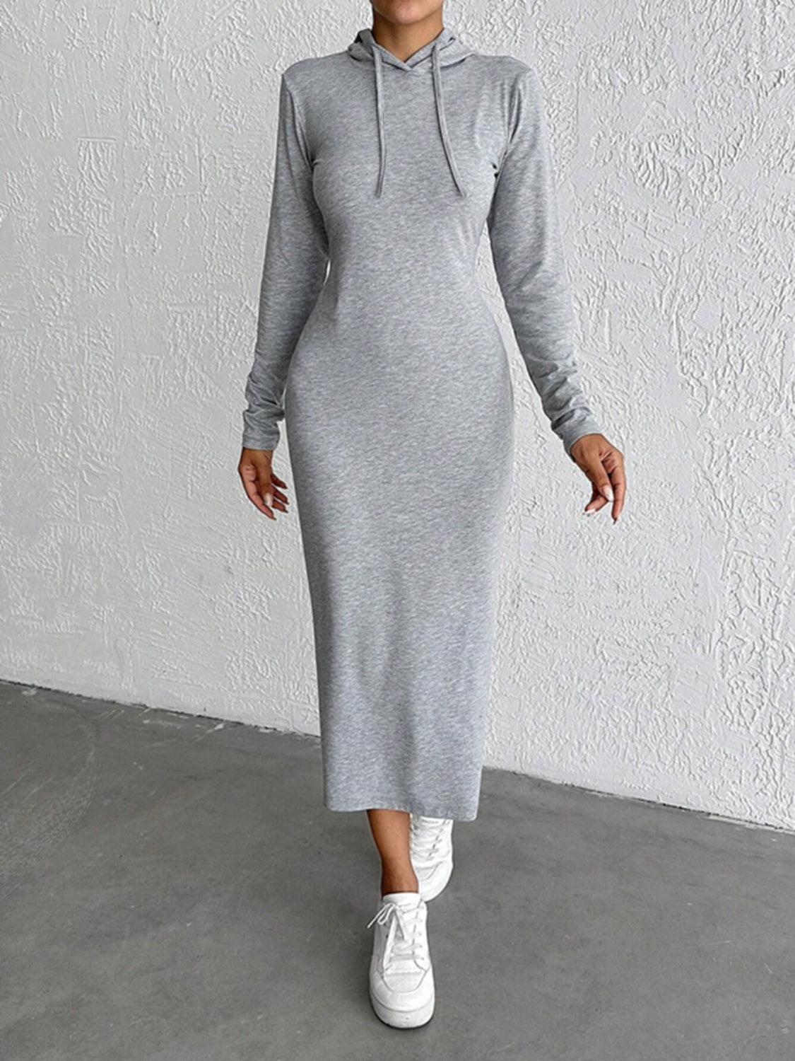 Outfit Flow - Drawstring Long Sleeve Hooded Midi Dress