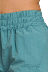 Zenana Windbreaker Smocked Waistband Running Shorts OutfitFlow