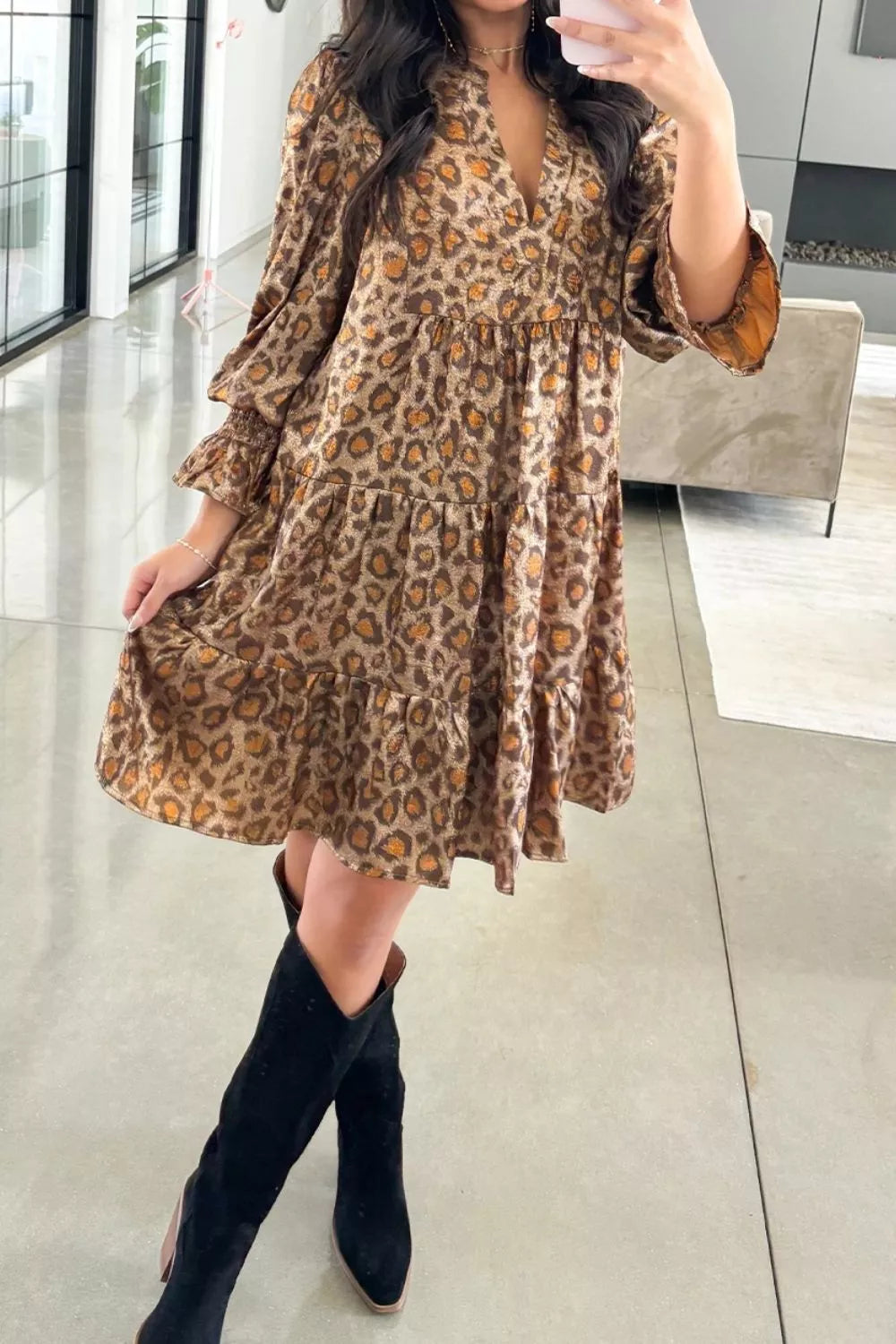 Tiered Leopard Print Mini Dress OutfitFlow