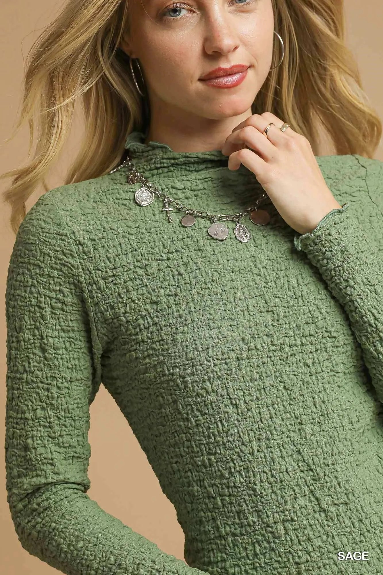 Umgee Textured Crinkle Knit Long Sleeve Top Trendsi