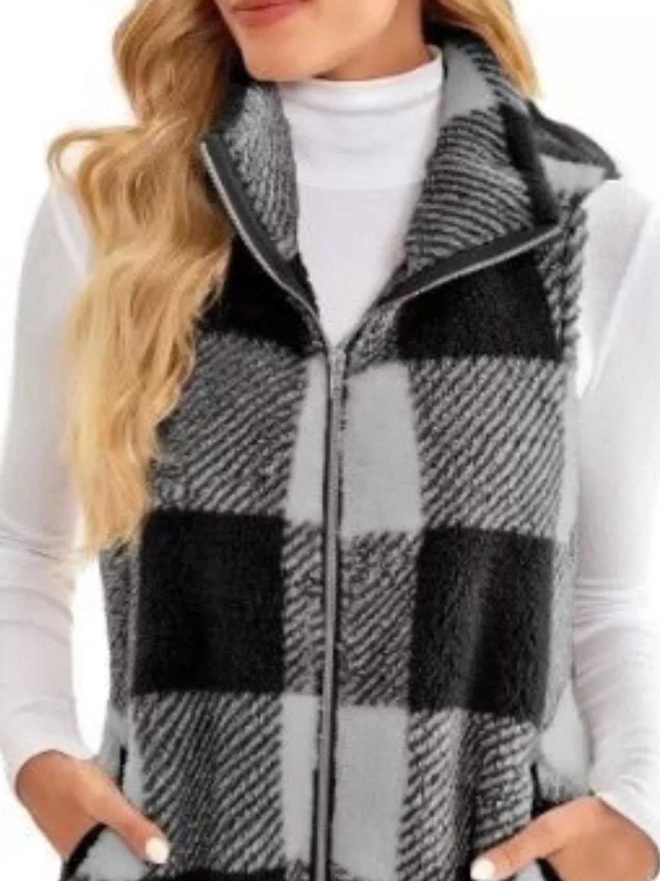 Full Size Color Block Zip Up Vest Coat Plus Size OutfitFlow