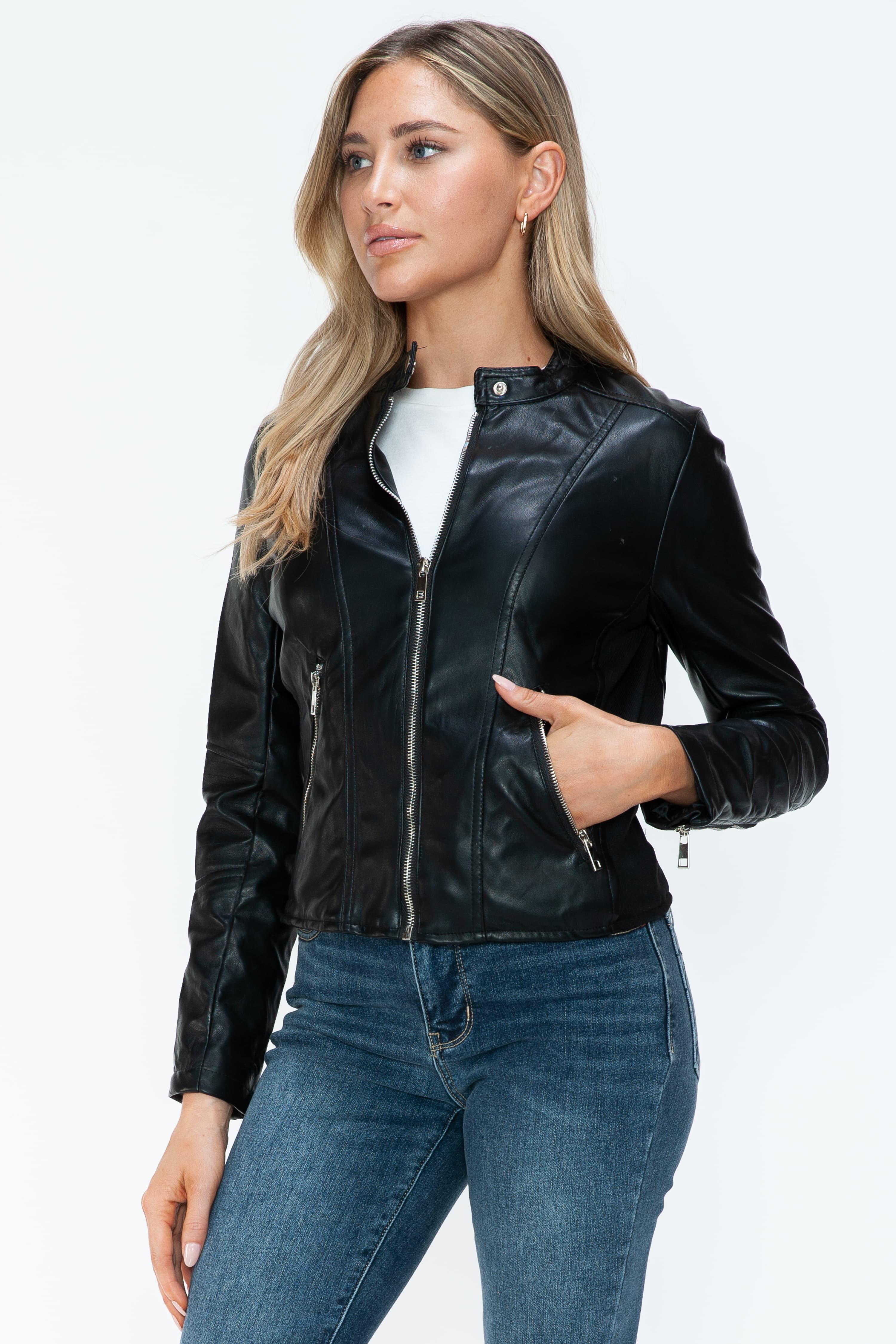 Outfit Flow - Snobbish PU Leather Zip Up Jacket with Pockets