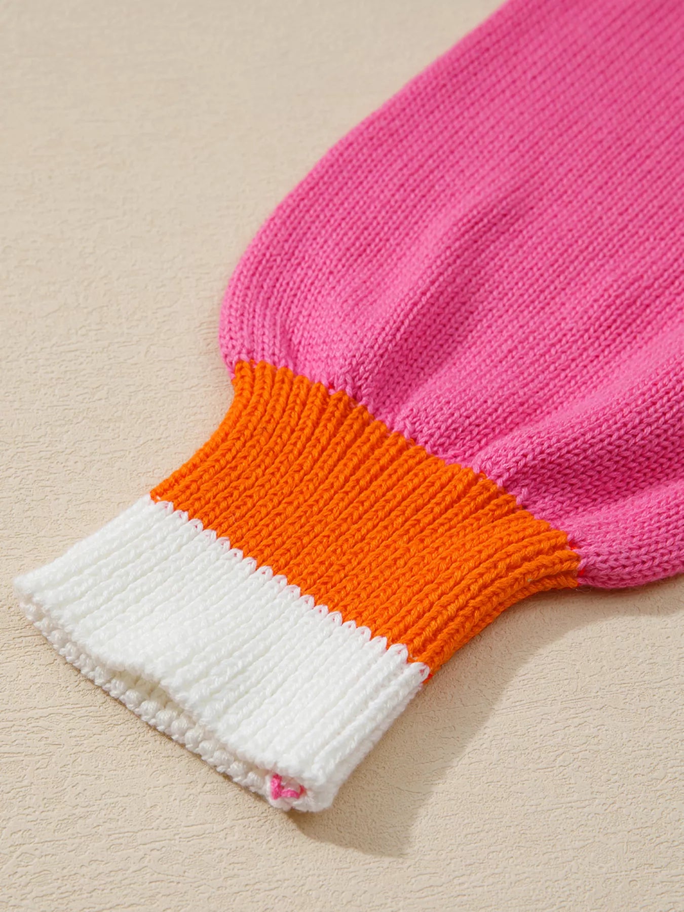 Contrast Crew Neck Pearled Decor Drop Shoulder Knit Sweater OutfitFlow