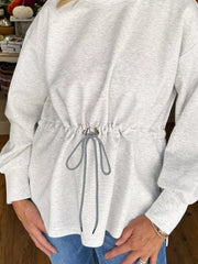 rawstring Waist Tunic Solid Sweatshirt OutfitFlow