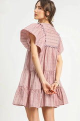 Umgee Floral Ruffled Cap Sleeve Tiered Mini Dress OutfitFlow
