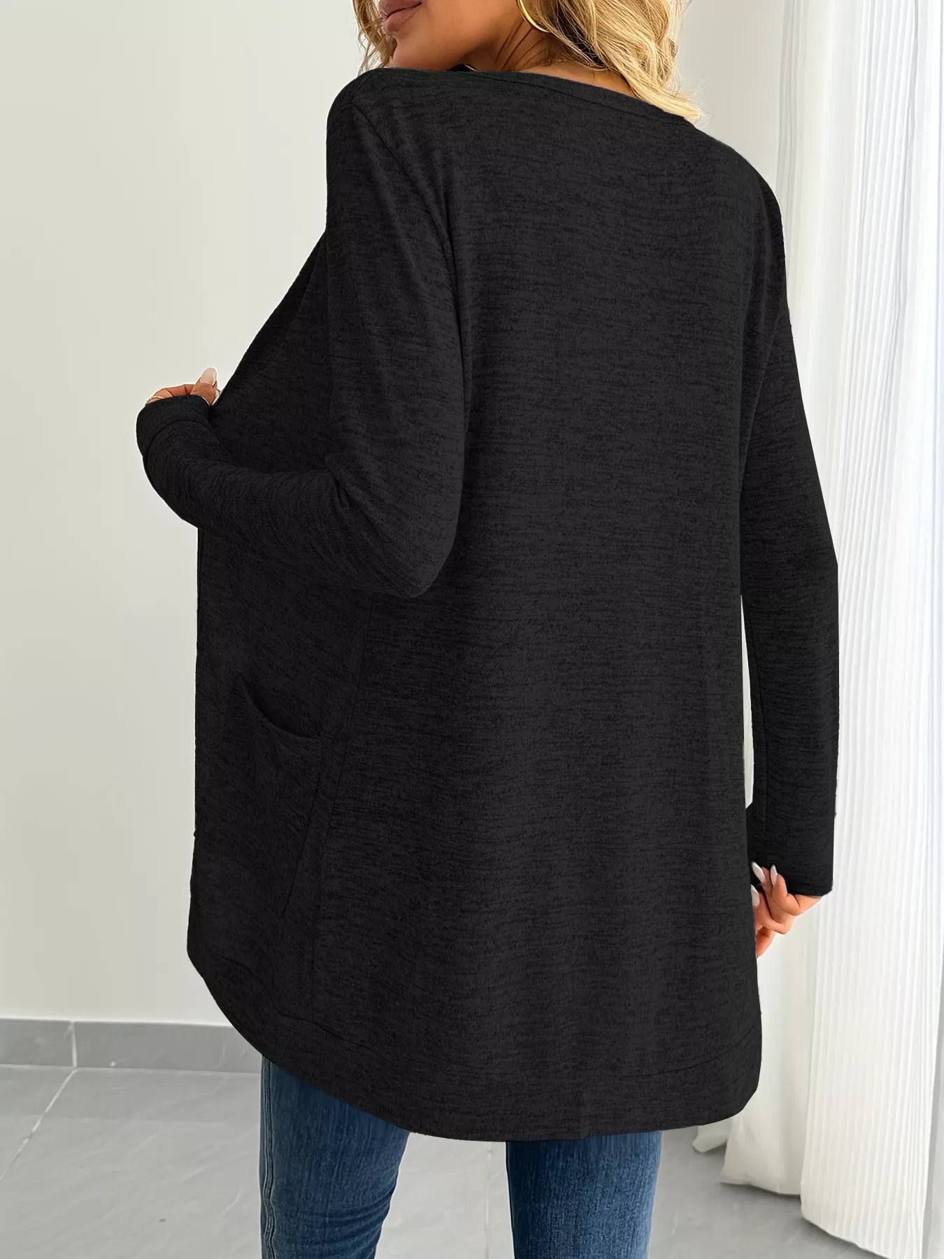 Open Front Longline Cardigan with Side Pockets OutfitFlow