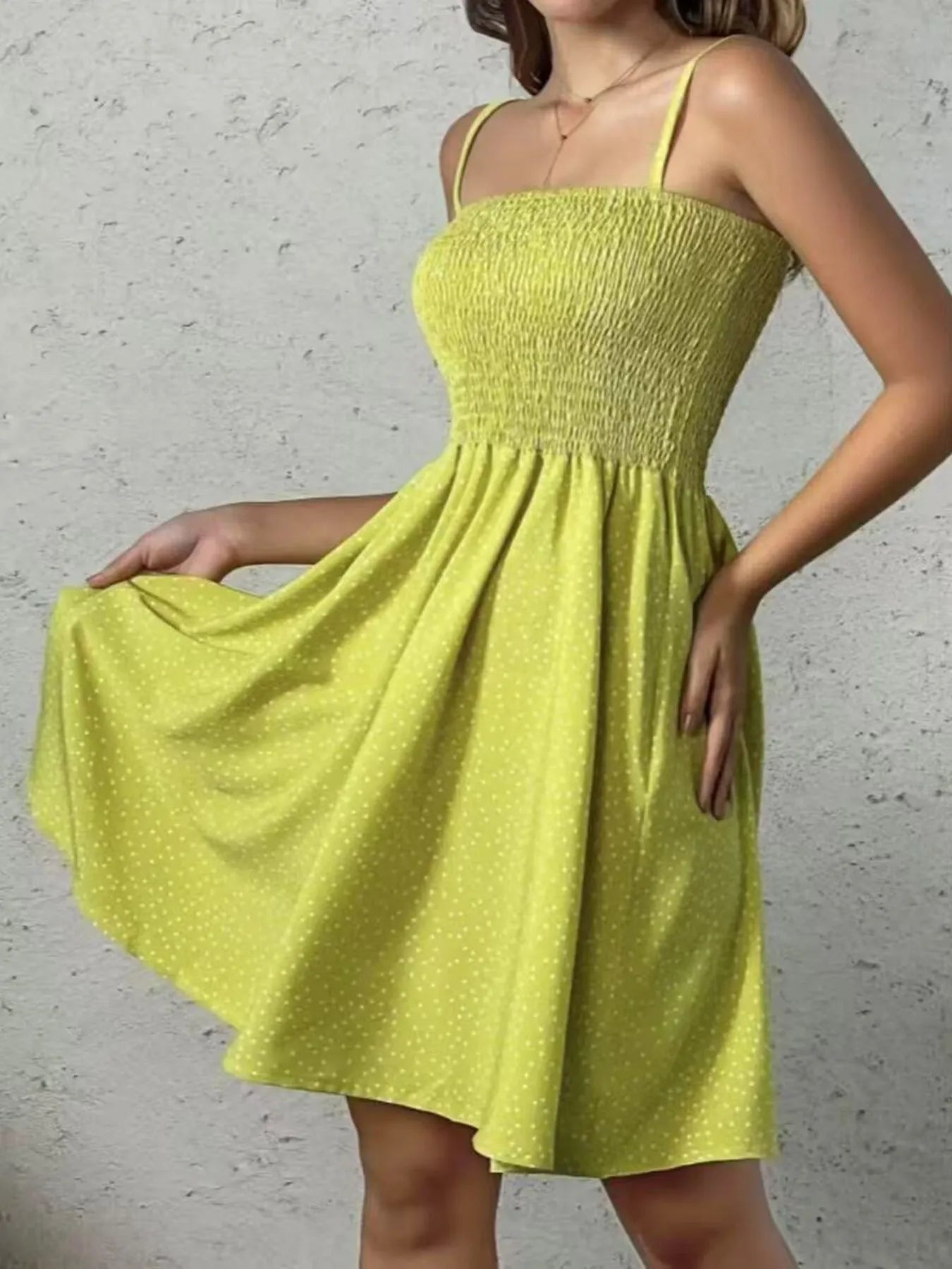Full Size Smocked Square Neck Cami Dress Plus Size Yellow OutfitFlow