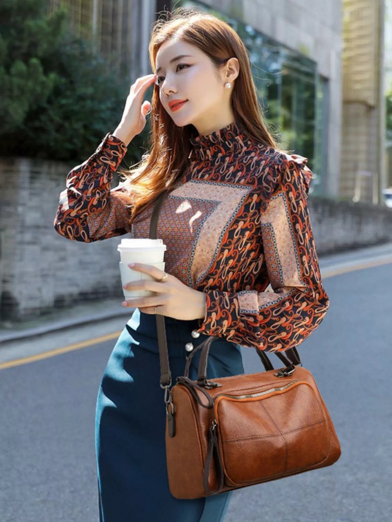Vintage Style Leather Crossbody Bag OutfitFlow