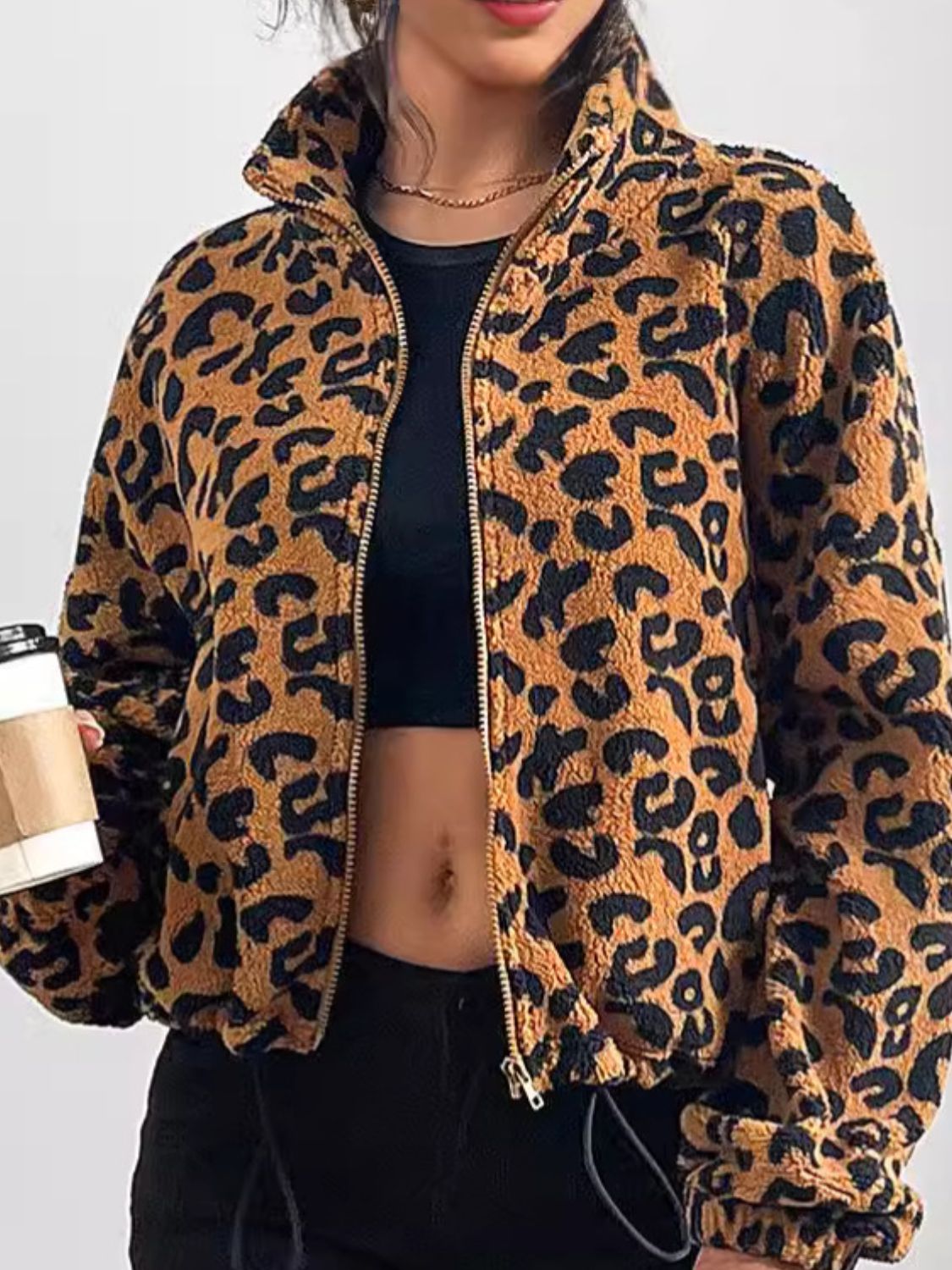 Outfit Flow - Leopard Zip Up Long Sleeve Jacket