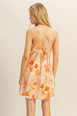 HYFVE Floral Cowl Neck Flirty Satin Mini Dress OutfitFlow