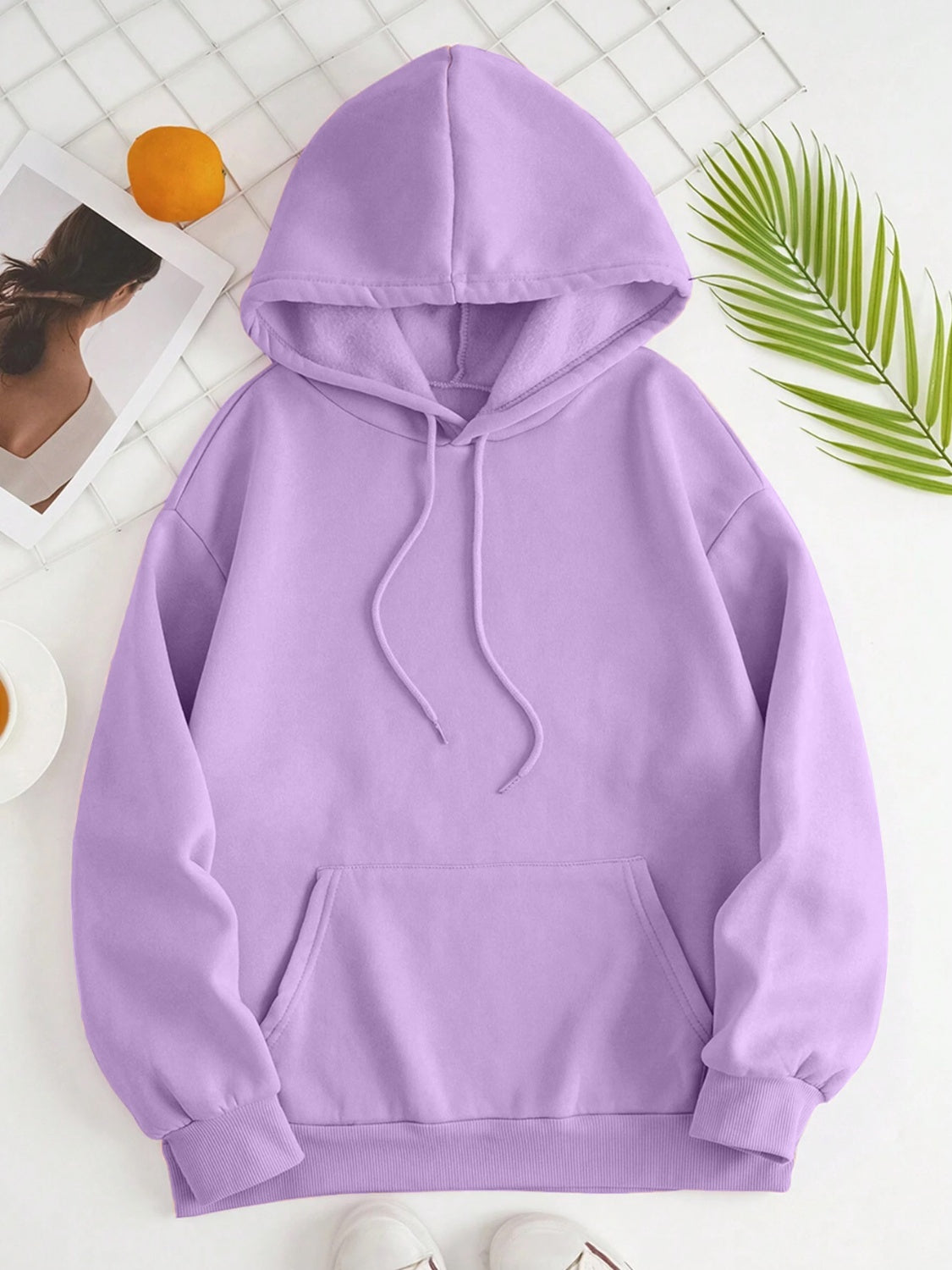 Drawstring Dropped Shoulder Hoodie OutfitFlow