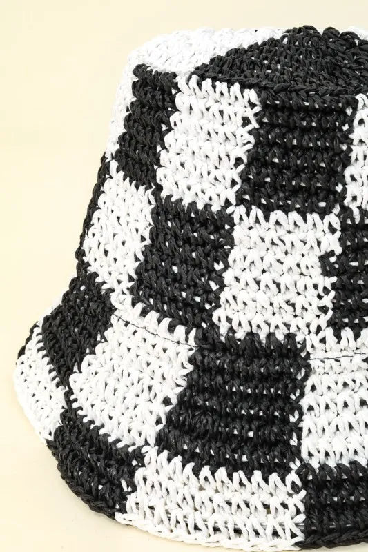 Fame Checkered Pattern Knit Bucket Hat OutfitFlow