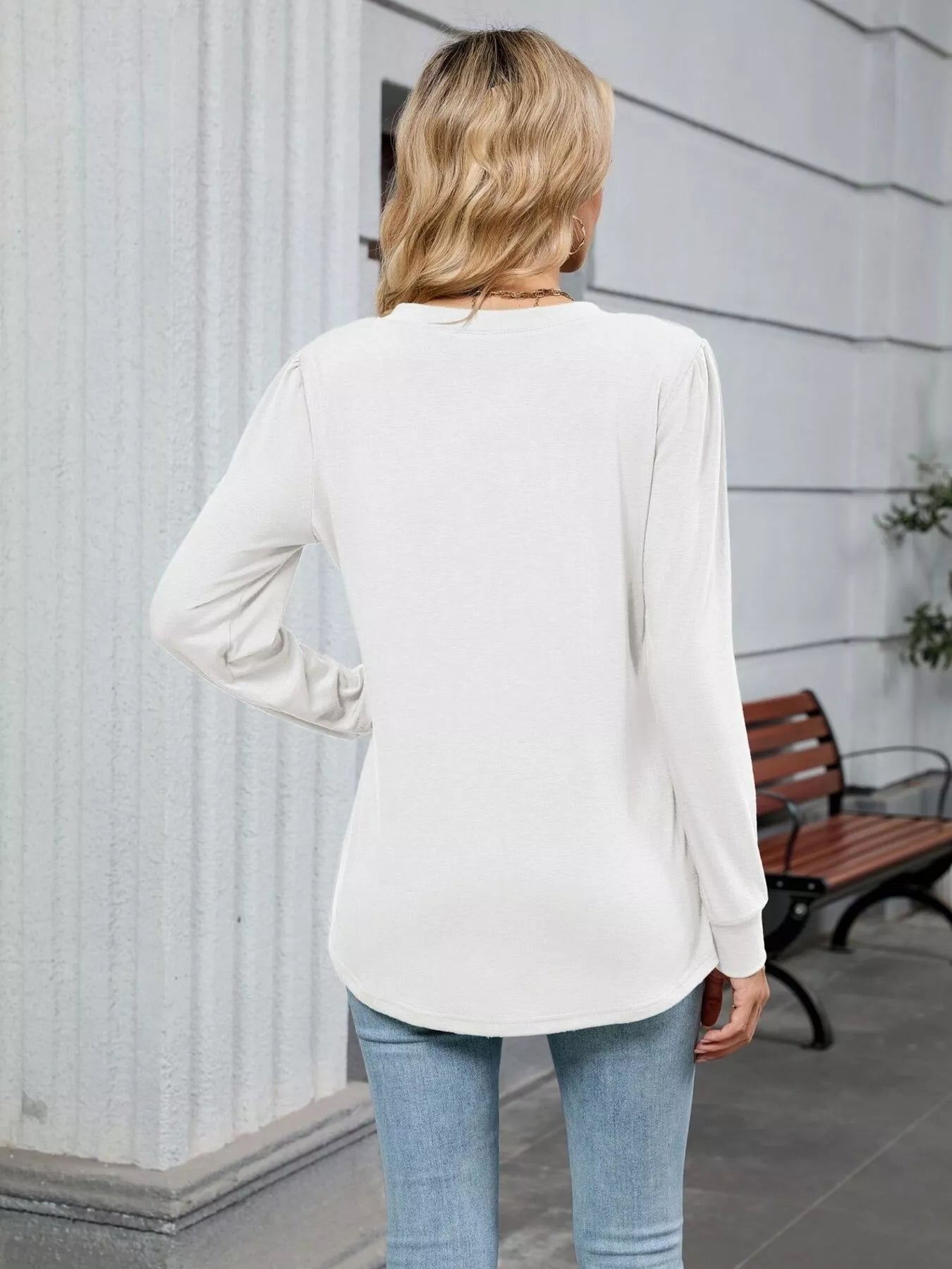 V-Neck Long Sleeve Relaxed Fit T-Shirt OutfitFlow