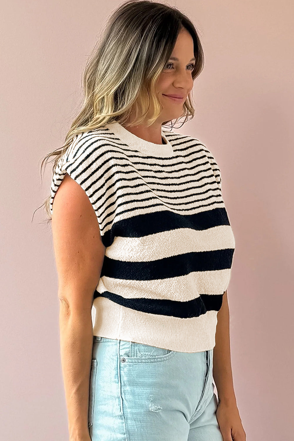 Striped Round Neck Sweater Vest