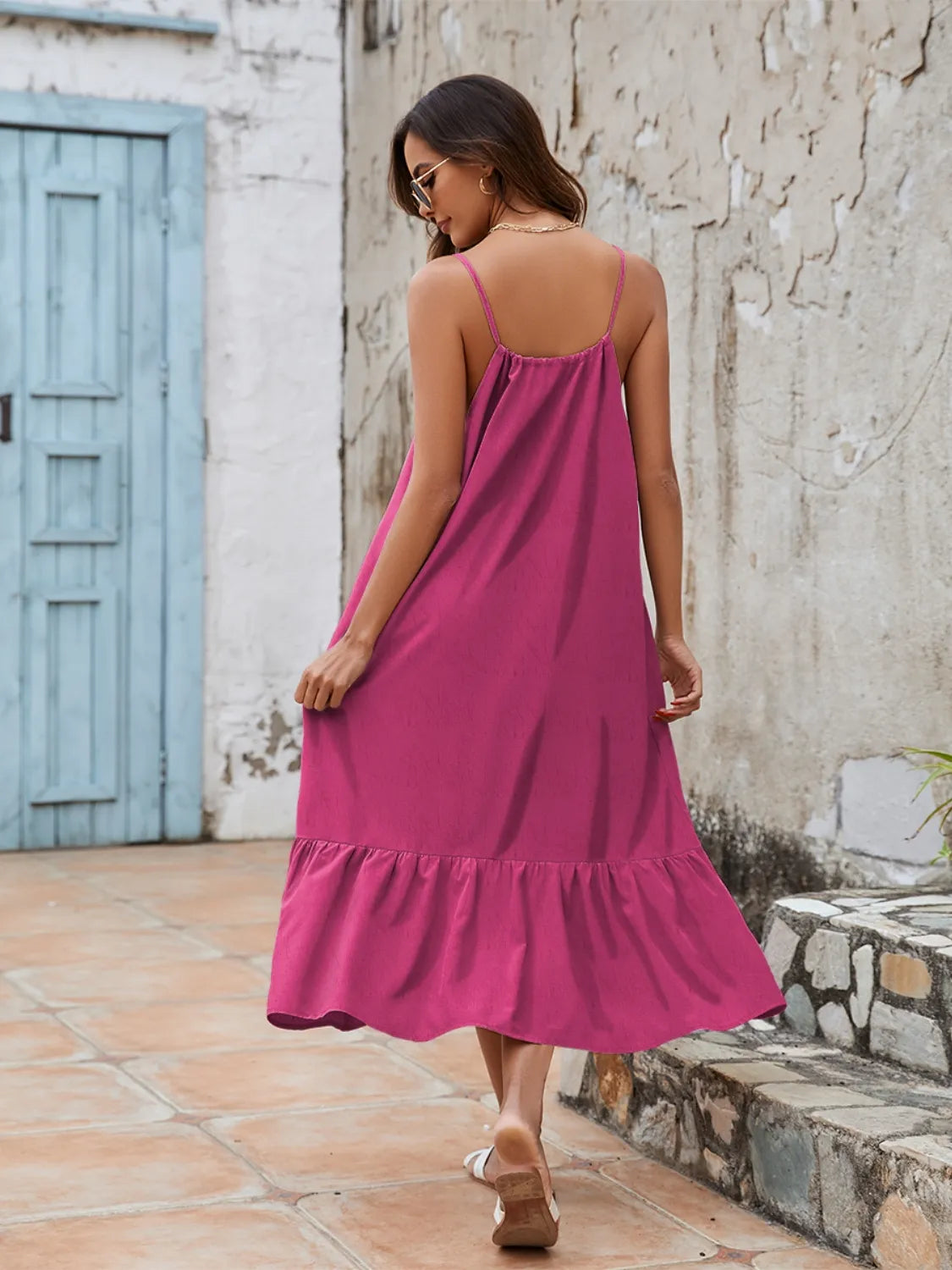 Ruffled Hem Midi Cami Dress OutfitFlow