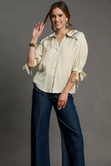 Umgee Full Size Embroidered Detail Button Down Shirt Plus Size ECRU OutfitFlow