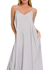 Zenana Woven Arc Hem Cami Dress With Flowy Pockets OutfitFlow