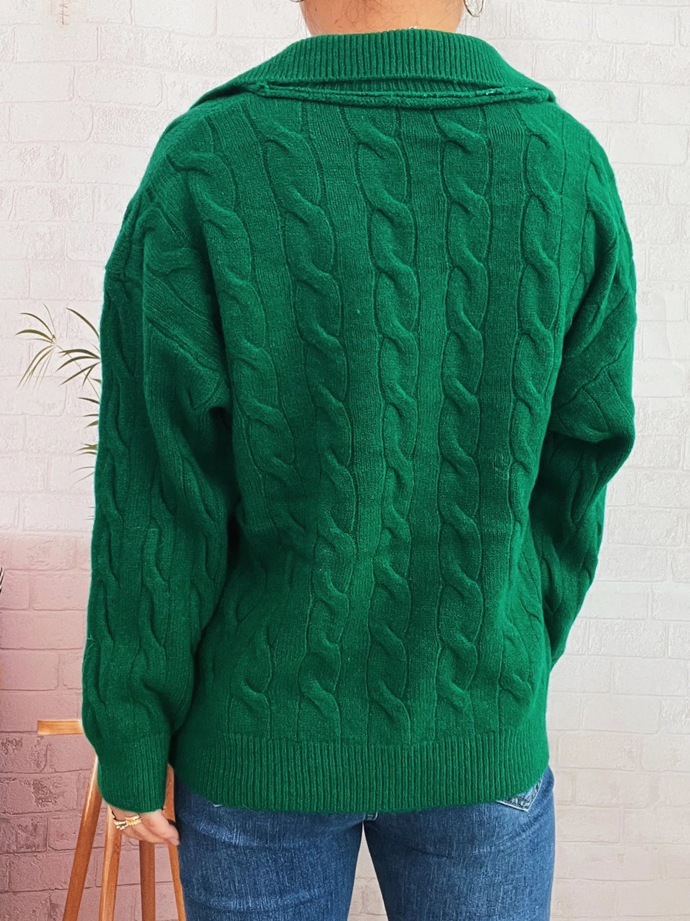 Cable Knit Johnny Collar Sweater Trendsi
