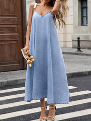 V-Neck Denim Cami Dress Light OutfitFlow
