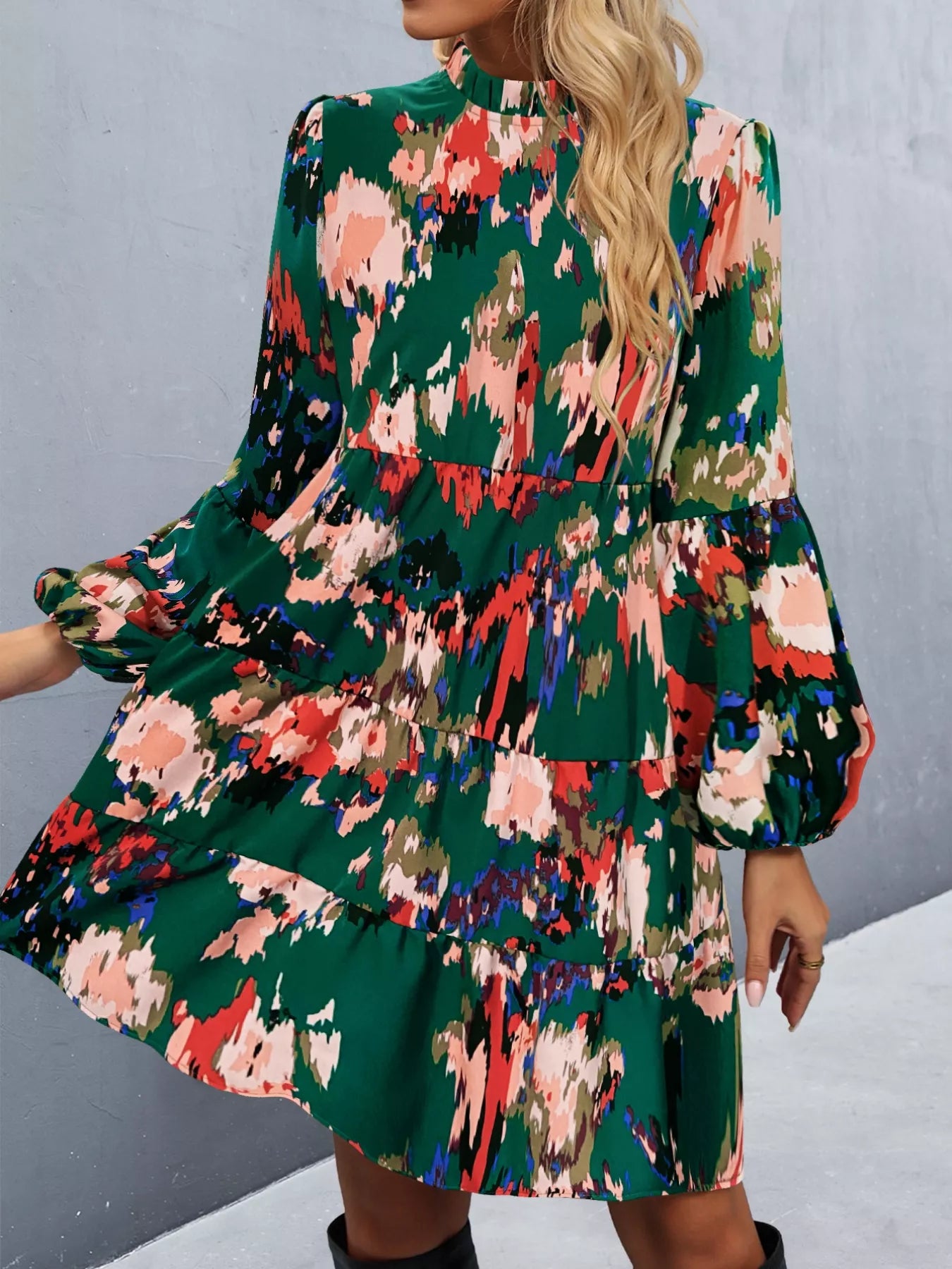 Printed Balloon Sleeve Mini Dress OutfitFlow